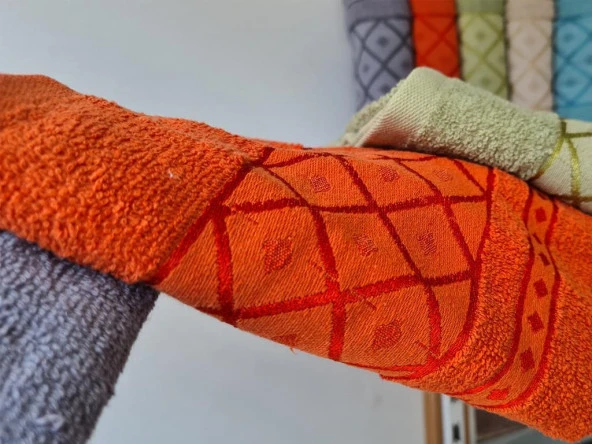 Baklava Desenli Jakarlı 6 lı El Yüz Havlu Takımı - 4