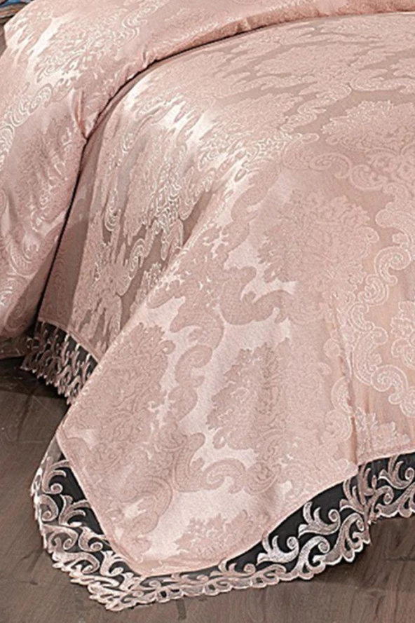 Fransız Dantelli Belinda Yatak Örtüsü Pudra - Resim 3