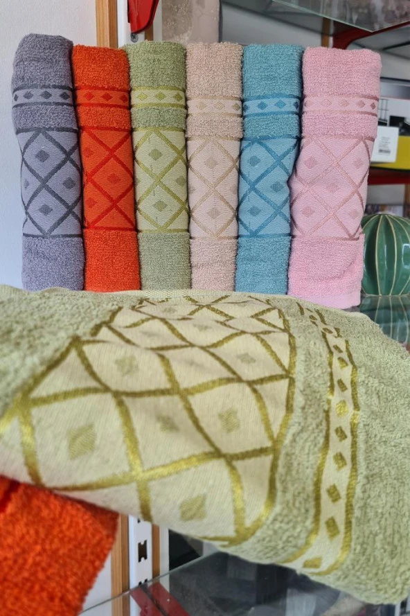 Baklava Desenli Jakarlı 6 lı El Yüz Havlu Takımı - 8