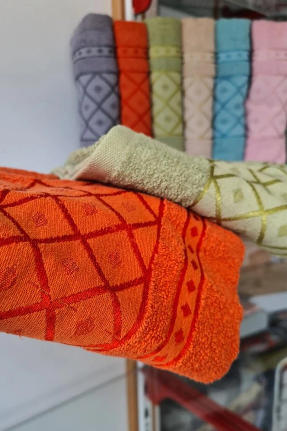 Baklava Desenli Jakarlı 6 lı El Yüz Havlu Takımı - 9