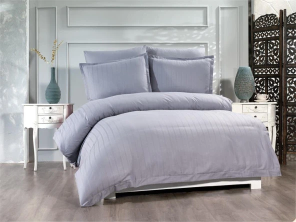 Satin Kinox Armürlü Çift Kişilik Nevresim Takımı Gri - 1