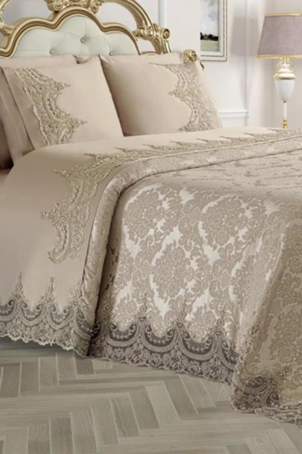 Fransız Güpürlü Çeyizlik Gelin Seti Arus 7 Parça Bej - Resim 2