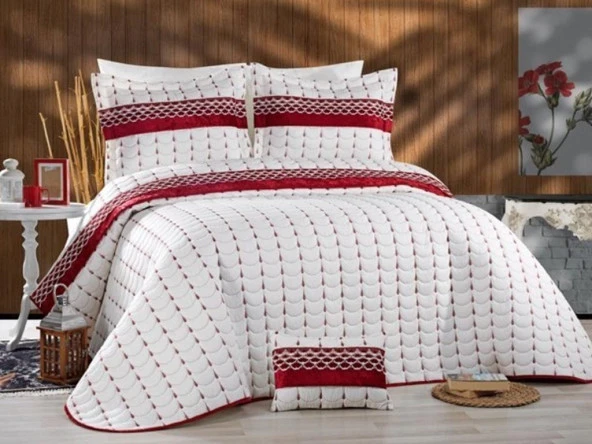 Colors Micro Çift Kişilik Yatak Örtüsü Krem Bordo