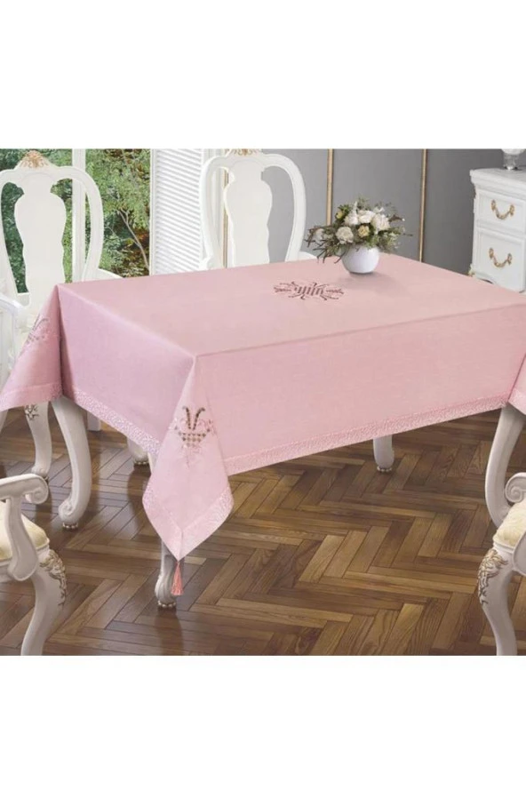 Lale Nakışlı Masa Örtüsü Pudra Pudra 160x260cm - Resim 2