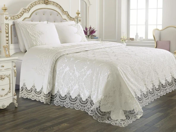 Fransız Güpürlü Çeyizlik Gelin Seti Arus 7 Parça Krem ürün görseli