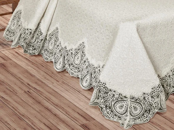 Farah Brokar Güpürlü Pike Takımı Krem - Resim 3