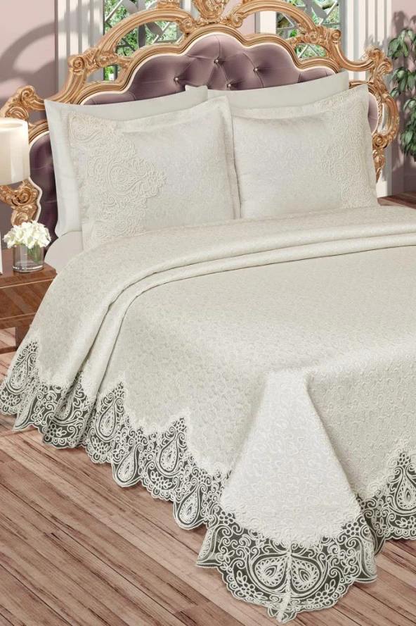 Farah Brokar Güpürlü Pike Takımı Krem - Resim 5