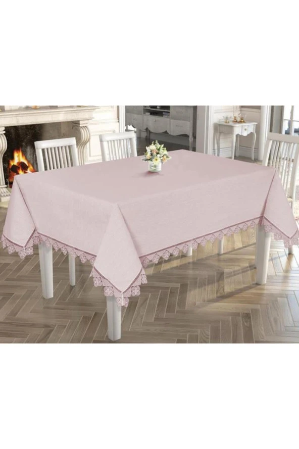 Işıltı İğne Oyalı Masa Örtüsü Pudra - Resim 3