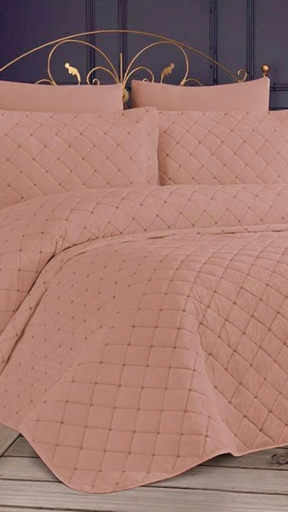 Dessert Kadife Çift Kişilik Yatak Örtüsü Pudra - Resim 2