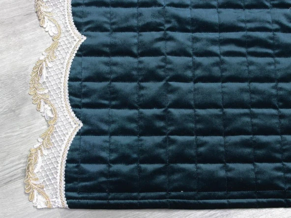 Fransız Güpürlü Minel Kapitoneli Kadife Seccade Yeşil - Resim 3