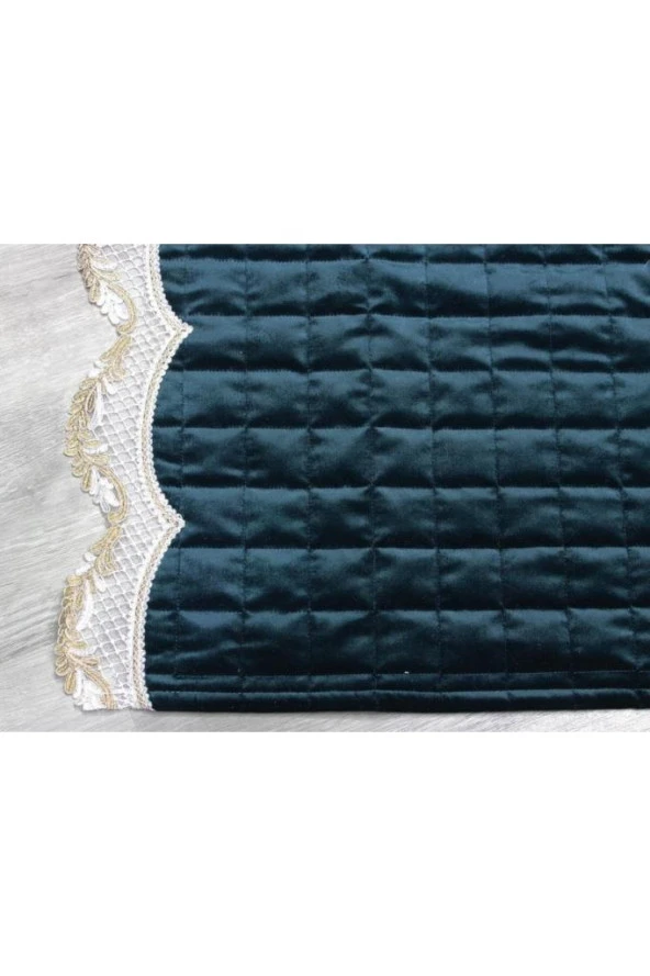 Fransız Güpürlü Minel Kapitoneli Kadife Seccade Yeşil - Resim 7