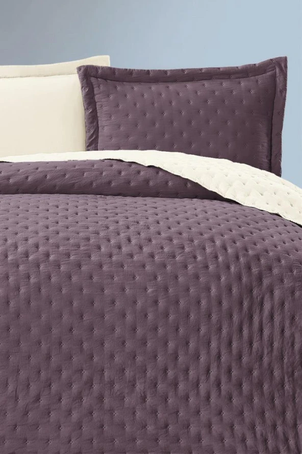 Washed Soft Çift Taraflı Çift Kişilik Yatak Örtüsü Mürdüm