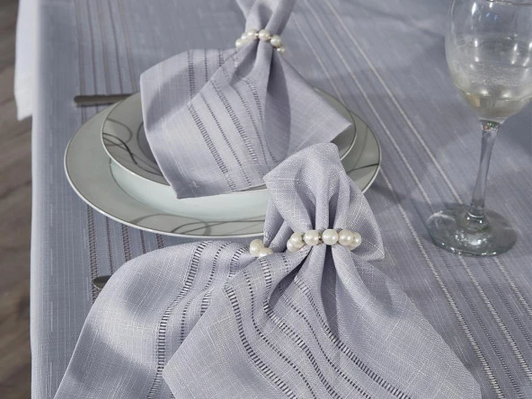 Corvver 26 Parça Dertsiz Masa Örtüsü Takımı Gri - Resim 4