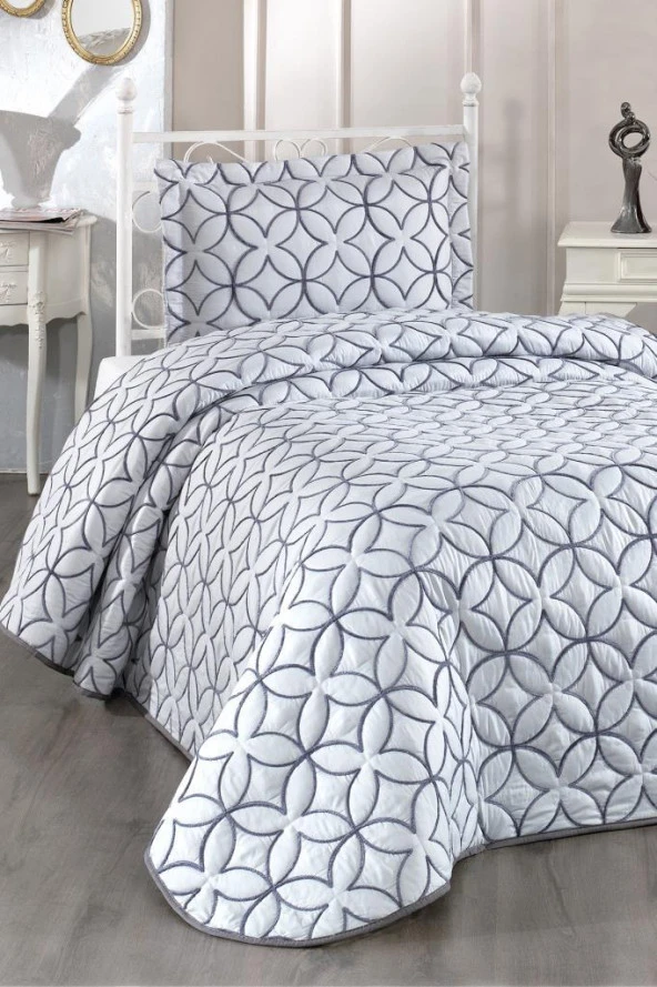 Parolin Tek Kişilik Kapitoneli Yatak Örtüsü Gri ürün görseli