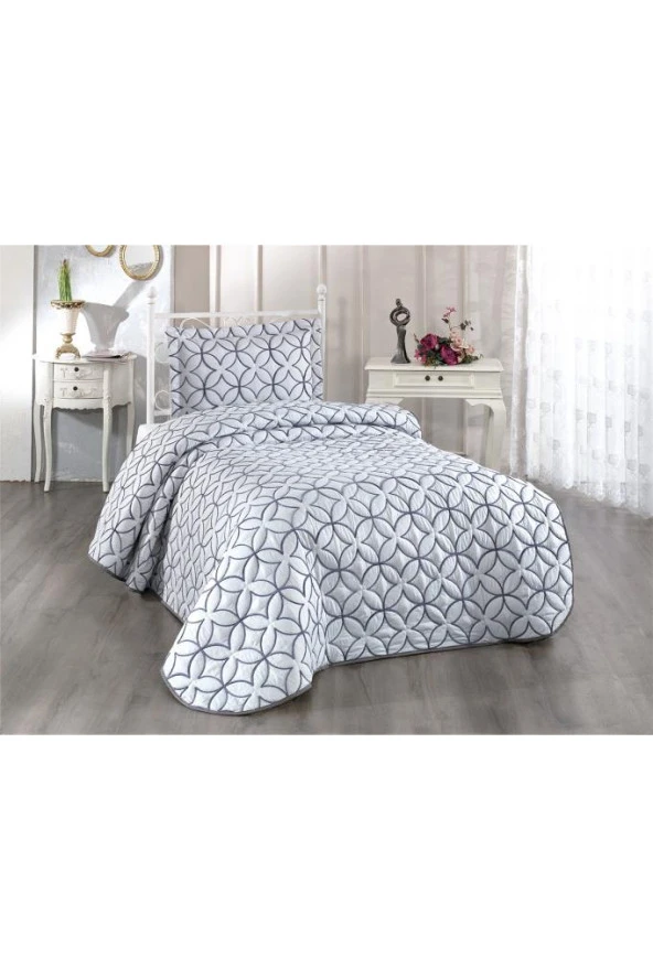 Parolin Tek Kişilik Kapitoneli Yatak Örtüsü Gri - Resim 2