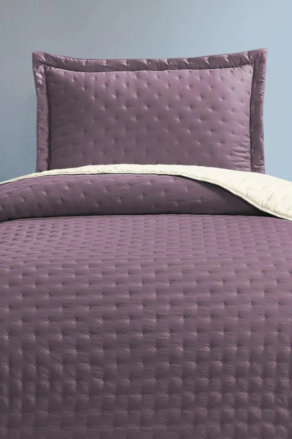 Washed Soft Çift Taraflı Tek Kişilik Yatak Örtüsü Mürdüm