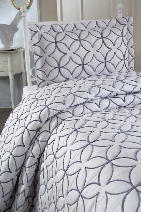 Parolin Tek Kişilik Kapitoneli Yatak Örtüsü Gri - Resim 7