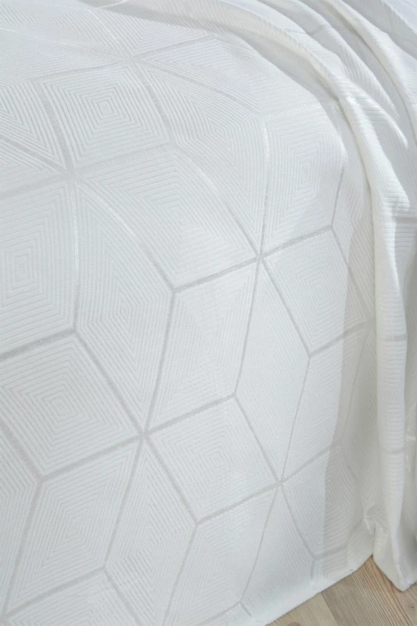 ÇÇeyiz Diyarı Verona 3 Parça Çift Kişilik Yatak Örtüsü Krem - Resim 3