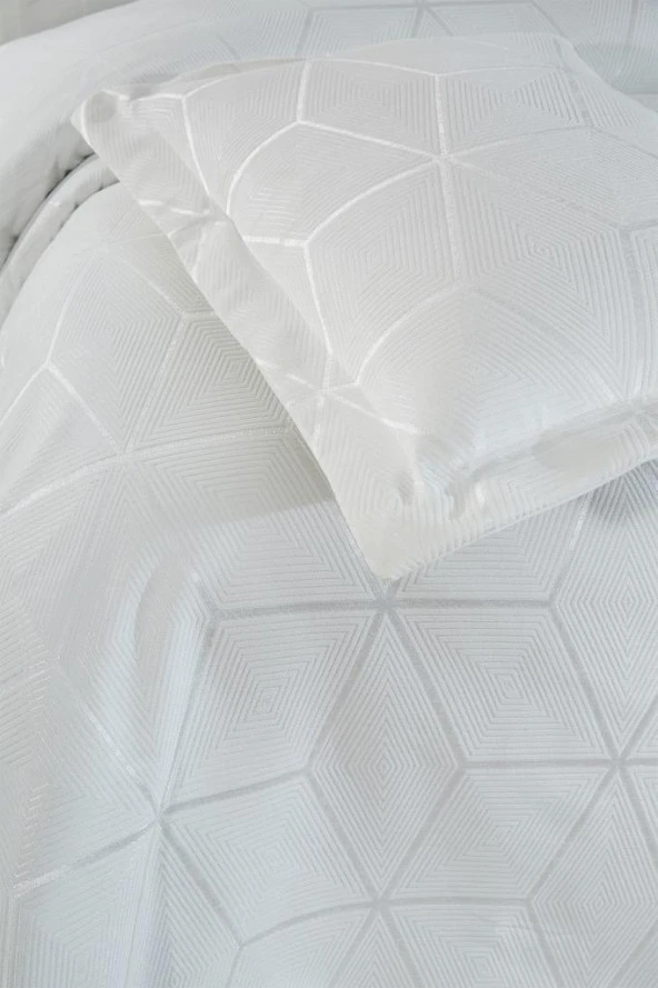 ÇÇeyiz Diyarı Verona 3 Parça Çift Kişilik Yatak Örtüsü Krem - Resim 6