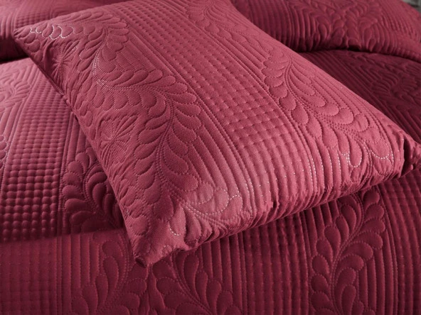 Ultrasonik Kapitoneli Sena Çift Kişilik Yatak Örtüsü Bordo - Resim 3