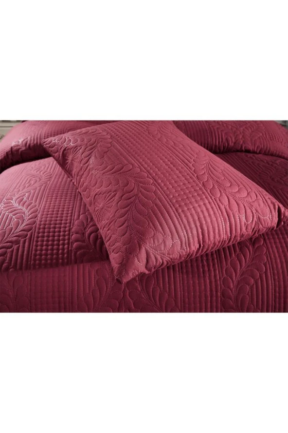 Ultrasonik Kapitoneli Sena Çift Kişilik Yatak Örtüsü Bordo - Resim 7