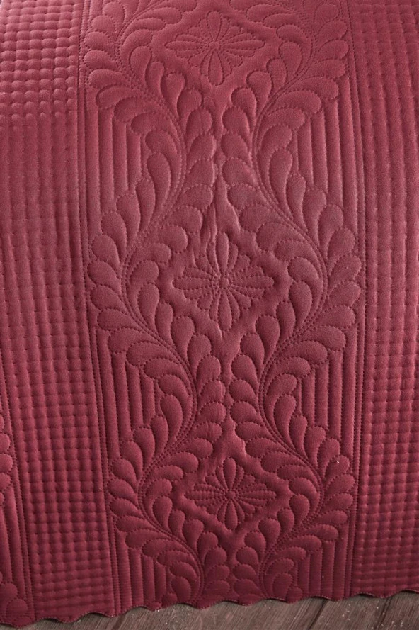 Ultrasonik Kapitoneli Sena Çift Kişilik Yatak Örtüsü Bordo - Resim 8