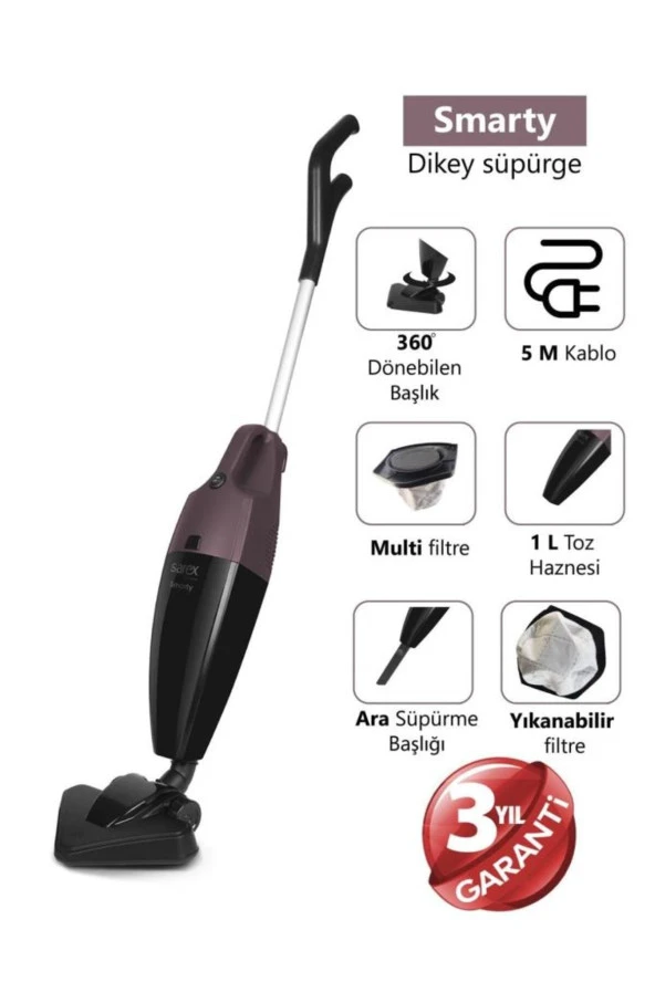 Sarex Sr-5010 Smarty Dikey Elektrikli Süpürge Bordo
