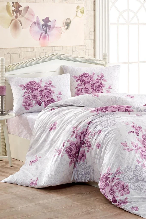 Taç Kristal Henna Light Collection Çift Kişilik Nevresim Takımı Mürdüm