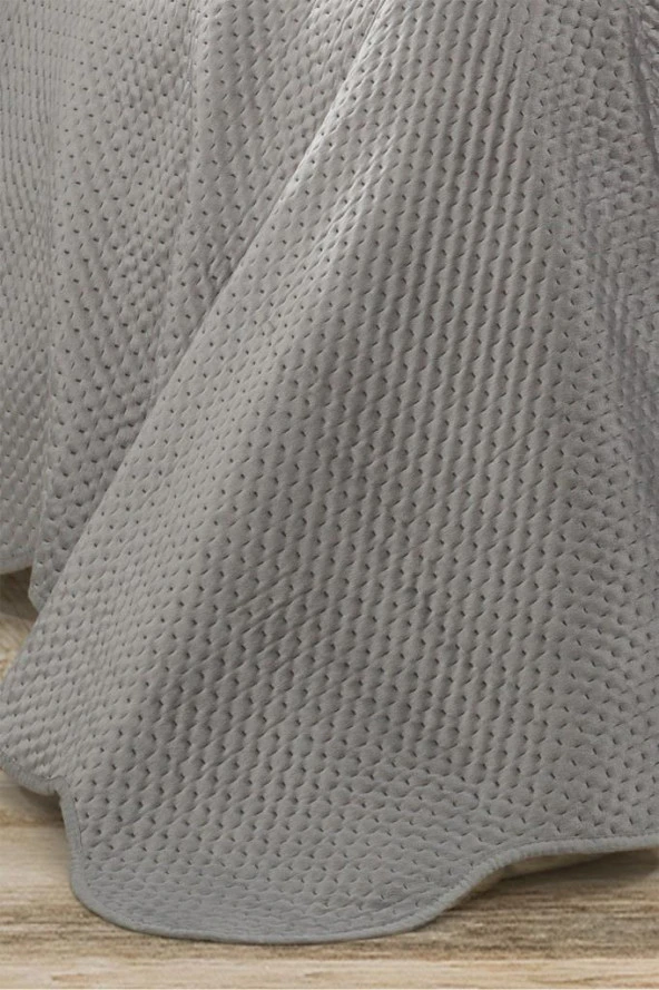 Askana Çift Kişilik Lüks Kadife Yatak Örtüsü Gri - Resim 3