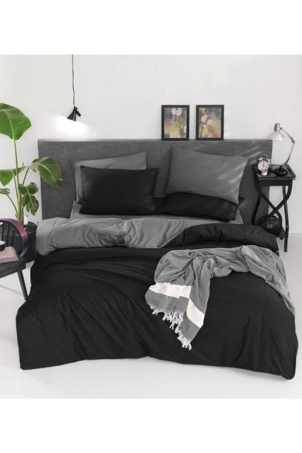 Natural Çift Taraflı Çift Kişilik Nevresim Takımı Siyah Gri ürün görseli