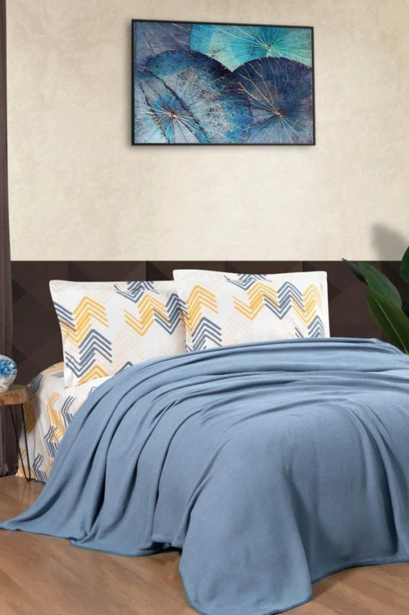 Taç Kristal Forewer Ponponlu Çift Kişilik Pike Takımı İndigo ürün görseli