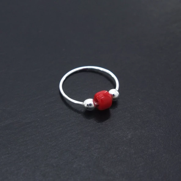 925 Ayar Gümüş Yuvarlak Kırmızı Taşlı Hızma HZ-108 - 2