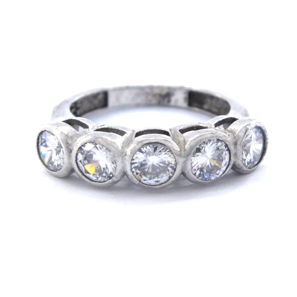 925 Ayar Gümüş Zirkon 5 Taşlı Kadın Yüzük GKY-109 - Resim 4