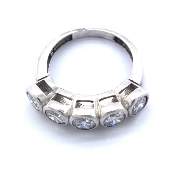 925 Ayar Gümüş Zirkon 5 Taşlı Kadın Yüzük GKY-109 - Resim 6