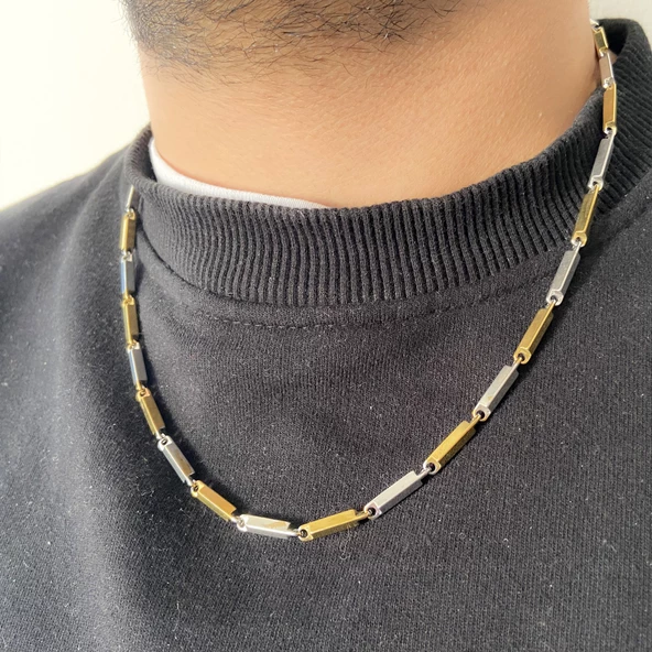 Çelik Zincir Altın Kaplama Çift Renk Erkek Model - ZN-226 - Resim 2