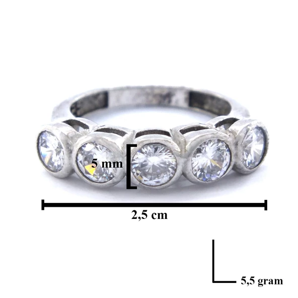 925 Ayar Gümüş Zirkon 5 Taşlı Kadın Yüzük GKY-109 - Resim 3