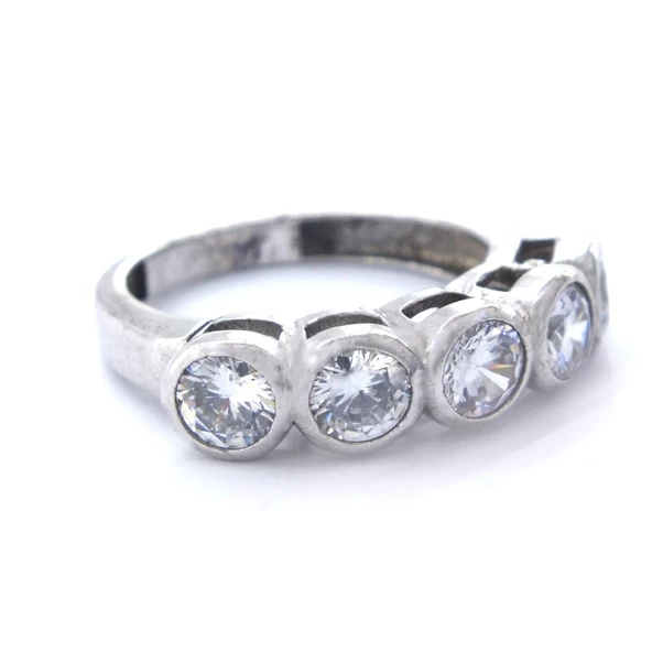 925 Ayar Gümüş Zirkon 5 Taşlı Kadın Yüzük GKY-109 - Resim 5