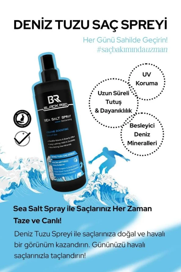 Black Red Sea Salt Spray Orta Tutuşlu Hacimlendirici Anti UV Deniz Tuzu Saç Spreyi 200 Ml - 2