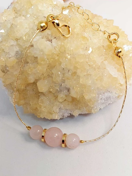 Pembe Kuvars Taşı Tasarım Bileklik (49856) ürün görseli