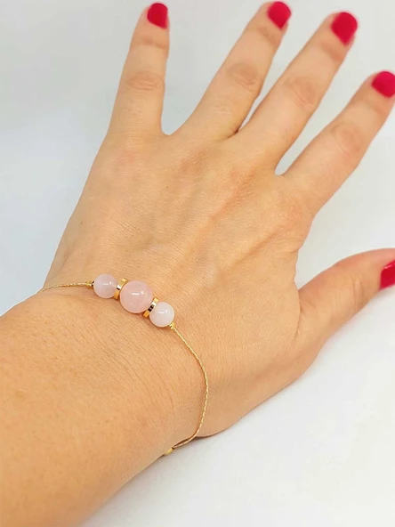 Pembe Kuvars Taşı Tasarım Bileklik (49856) - Resim 4