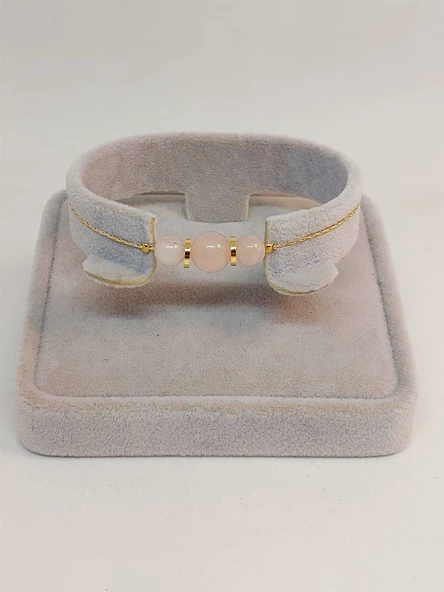 Pembe Kuvars Taşı Tasarım Bileklik (49856) - Resim 3
