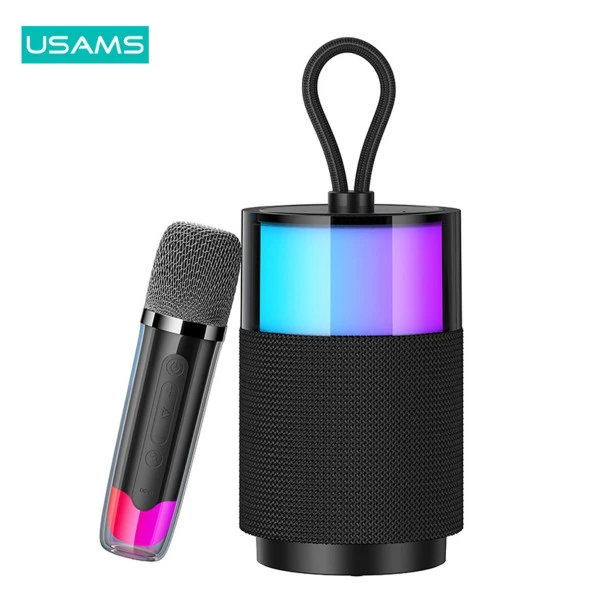 Usams Şarjlı Taşınabilir RGB BT5.3 360 Derece Stereo Bluetooth Hoparlör ve Kareoke Mikrofonu YX013