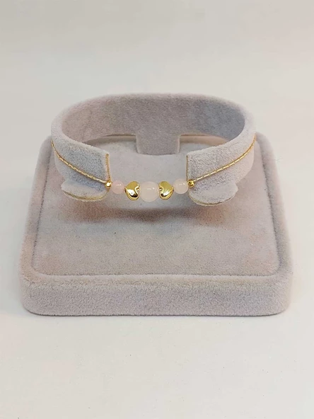 Pembe Kuvars Taşı Tasarım Bileklik (49858) - Resim 2