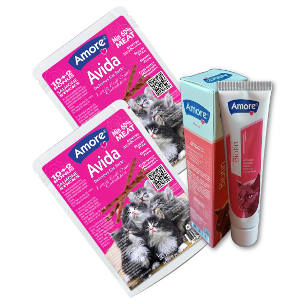 Avida Salmon-Cat-Sticks Balıklı Kedi Ödülü 2 adet 12li, Biyotin Malt 100ml