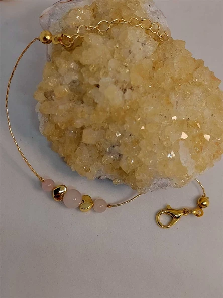 Pembe Kuvars Taşı Tasarım Bileklik (49858) - Resim 4