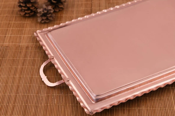 Erzincan El İşlemeli Bakır DİKDÖRTGEN TEPSİ NO:3 BEYAZ - 4