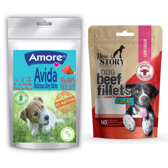 Avida 12li Lamb Sticks, New Story B-Fillets Sığır Etli Şerit Köpek Ödülü 80gr