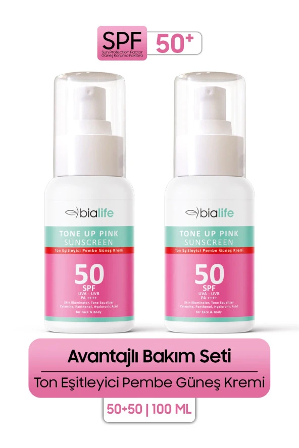 Ton Eşitleyici SPF-50 PEMBE Güneş Kremi 2'li SET - Bialife