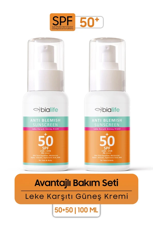 Suya Dayanıklı Leke Karşıtı Güneş Kremi SPF 50+  2'li SET - Bialife