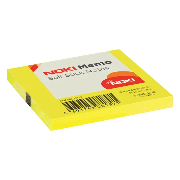 Noki Memo 75x75 mm Yapışkanlı Not Kağıdı 80 Yaprak Limon Sarı 12133